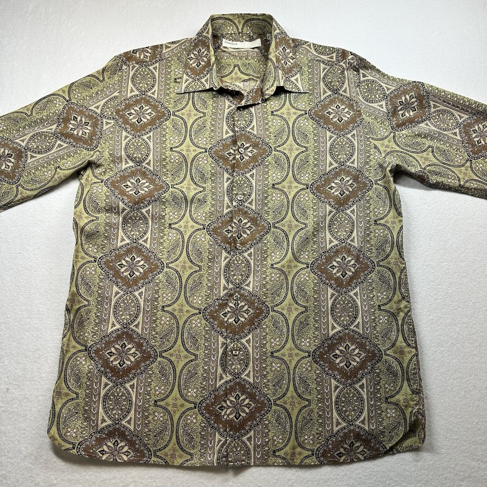 Perry Ellis Men's XL Green Button Up‎ Cotton Shirt Casual Designer